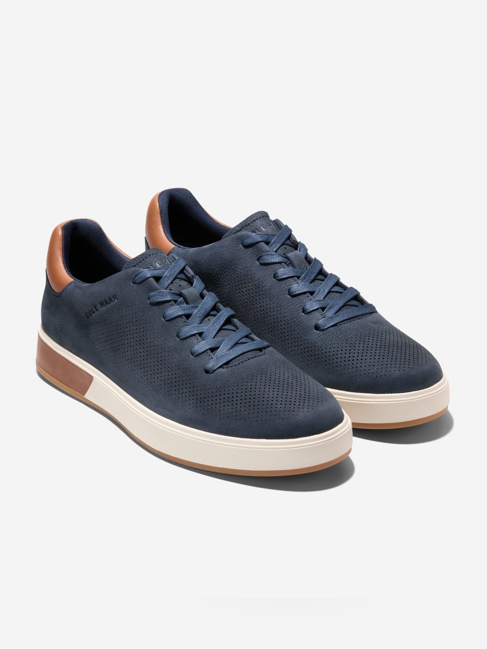 Cole Haan Grand 360 Angleace Men’s Navy Leather Sneakers Brown Trim Size 11